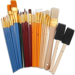 25 PCS All Purpose Paint Brush Set, Beginner, Paint, Craft, Multiple Mediums, Classroom - Assorted Paint Brushes Great with Acrylic, Oil, Watercolor, Gouache, Tempera Paints