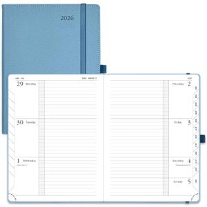 POPRUN 2026 Weekly & Monthly Planner Calendar, 6.75" x 8.75" Medium, Horizontal Layout with Lined Sections, Jan. 2026 - Dec. 2026, Leather Hardcover, 100GSM Paper, Inner Pocket - Aquamarine