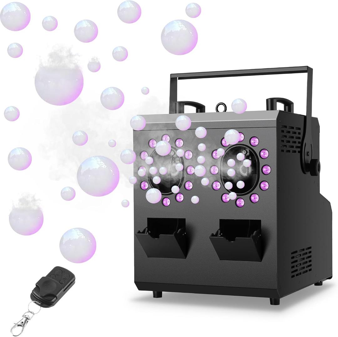Fog Bubble Machine,1500W 3IN1 Smoke Bubble Machine with 24LEDs RGBW 4IN1 Lighting Effect Remote Control Timer Settings DMX512 for Halloween Birthday Parties Wedding Show Festival Stage