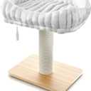 Modern Scratching Post for Indoor Cats - 15 High Cat Scratching Post with Bed Breeds - 15.7 x 11.6 Removable & Washable Cushion (Natural Wood Post with White Bed)