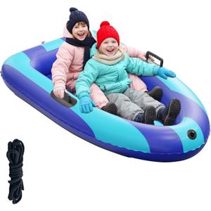 QPAU Inflatable Snow Sled, Heavy Duty Snow Tube with Reinforced Handles, Snow Sleds for Kids and Adults Winter Toys Gifts, Toboggan for Family Outdoor Sledding