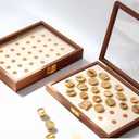 24 Slot Wax Seal Stamp Head Storage Box, Wood See-Through Embossing Letters Alphabet Display-Walnut