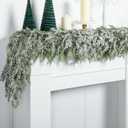 2 Pcs Christmas Snow Norfolk Pine Garlands, 6 Ft White Frost Real Touch Artificial Greenery Garland, Faux Snowy Pine Cedar Garland Ornaments for Mantle Fireplace Table Indoor Outdoor Xmas Decoration