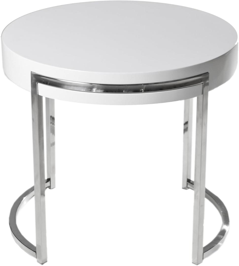 Pangea Home Riso Gloss Lacquer & High Polished Steel Metal Side Table in White