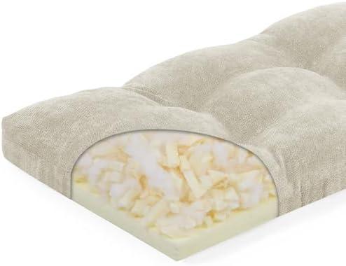 baibu 36 Inch Bench Cushion, Dual-Layer Patent Design Memory Foam Indoor Outdoor Rectangle Bench Seat Cushion, Non-Slip Standard Size Rectangle Seat Pad with Ties, 36x15x3Inch, Beige