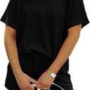 MARZXIN Women's 2 Piece Outfits Summer Tracksuit Ribbed Textured Knit Loose Lounge Shorts Set Short Sleeve Matching Sets (XX-Large, Black)
