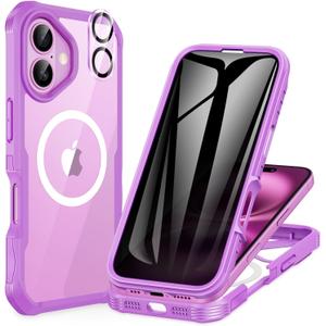 CENHUFO Magnetic Privacy for iPhone 16 Plus Case [Compatible with Magsafe] Full Body Phone Case Built-in 9H Tempered Glass Privacy Screen Protector and Camera Lens Cover, Shockproof Bumper -Rose Pink