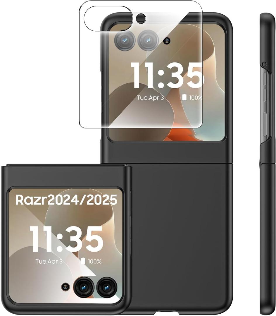 Spugan for Motorola Razr 2025 Case, Built-in [HD Screen Protector] Slim Matte Hard PC Anti-Scratch Cover Wireless Charging Phone Case for Motorola Razr 2025/2024 (Black)