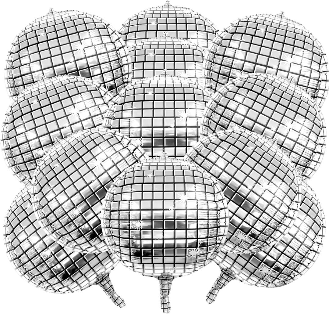 Disco Ball Balloons, 4D Aluminum Foil Balloons Disco Party Decorations, 22inch Large Silver Round Balloon 70s 80s 90s Bachelorette New Year Birthday Graduation Party Decor (12Pcs)