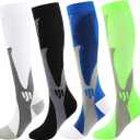 Kickticks 4 Pairs Compression Socks for Woman & Man Unisex 20-30mmHg Knee high Plus Size Wide Calves for Flying Running, No Size