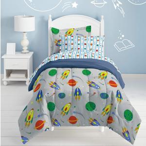 Dream Factory Space Rocket Ultra Soft Microfiber Comforter Set, Multi-Colored, Twin,2A745901MU