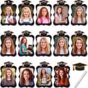 Sabary 14 Sets Graduation Photo Display K-12 School Picture Frame, 6 x 8 Inch Cardstock Graduation Frames with Bachelor Hat Decor & Marker for 2026 DIY High School College Grad Party Supplies, Black