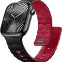 Bandletic Magnetic Silicone Watchband Compatible with Apple Watch Band 44mm 45mm 46mm 49mm 42mm 41mm 40mm 38mm Men Women, Strong Magnet Sport Strap for iWatch Series 11 10 9 8 7 6 5 4 Ultra SE 3 2 1 (Black/Crimson)