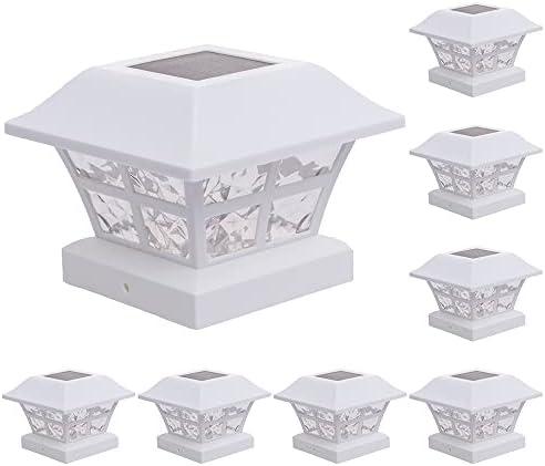 GreenLighting Evolve White Solar Post Cap Lights - 4x4 Post Caps and Outdoor Post Lights - Waterproof Solar Lights for Fence Posts - Solar Post Lights fit 4x4 5x5 Vinyl/PVC White, 8 Pack