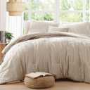 AMBERSPACE King Size Comforter Set Beige, Tufted Boho Bedding Farmhouse Bed Set, All Season 7 Pieces Bed in a Bag with Sheets, Pillowcases & Shams