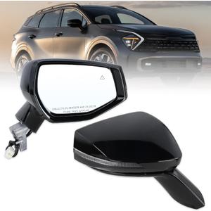 Right Passenger Side Door Mirror Compatible With 2023 2024 2025 Kia Sportage With Manual Folding Power Glass Heated Turn Signal Blind Spot Black Replace#87620P1060(8Pins)