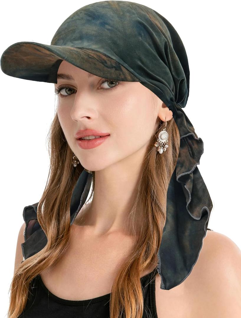 ZLYC Chemo Headwear for Women Brim Visor Head Scarf Pre Tied Headwraps Lightweight Skull Cap (Tie Dye Gray)