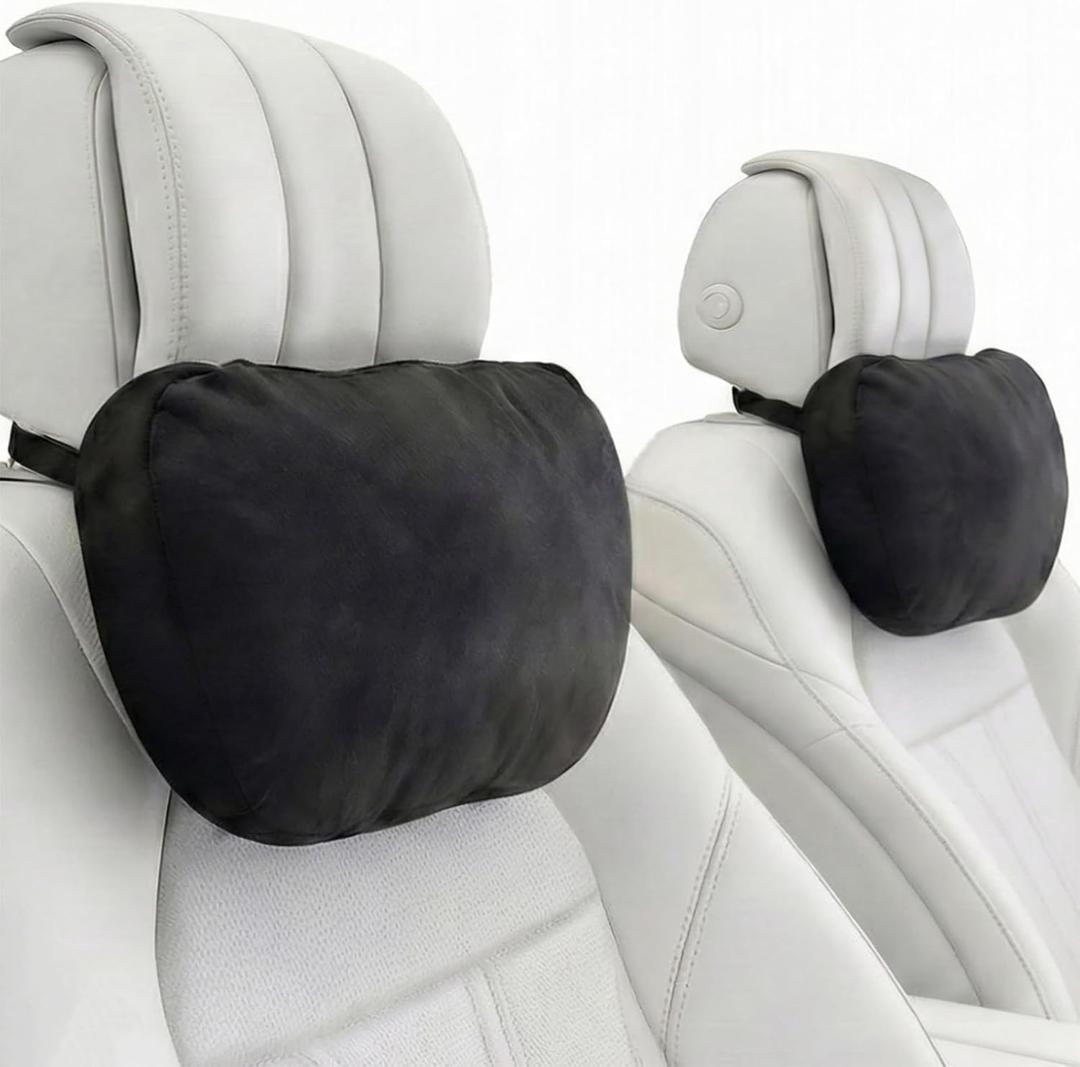 2PCS Car Pillow for Car Neck Pillow for Driving Seat Lumbar Support Soft Cushion with Extra Filling Accessories Back Support for Travel Nap and Trips Sleeping(Black, Head)