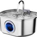 Cat Water Fountain Stainless Steel: 108oz/3.2L Cat Fountain for Drinking- Pet Water Fountain for Cats Inside - Automatic Cat Water Dispenser Bowl - Cat Feeding & Watering Supplies - Water Level Window