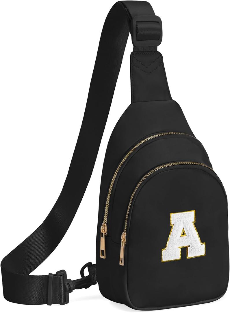 Birthday Gifts for 7 8 9 10 11 12 13 Year Old Girls Small Initial Sling Bag Cross Body Bag Fanny Pack for Girls (Black)