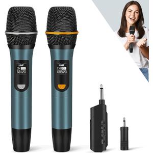Wireless Microphones, UHF Metal Rechargeable Cordless Dynamic Mic System with Auto-Connect Receiver, 160ft Range Professional Wireless Microphone for Karaoke, Party and PA System (Navy)