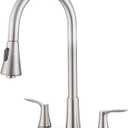 HOMELODY 2 Handles Kitchen Faucet with Pull Down Sprayer for 3 Hole Sink, 8 inch 360 Rotating Spout Centerset Kitchen Sink Faucet with Water Lines Brushed Nickel