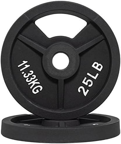 Signature Fitness 25Lb(Pair of 2) Cast Iron Plate Weight Plate for Strength Training and Weightlifting, Olympic or Standard