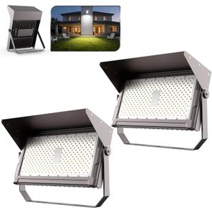 Lightdot 600W Outdoor LED Flood Lights with Brim, 2Pack LED Stadium Lights