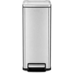 Step N’ Sort Slim Dual Recycling Bin 43L (2 x 21.5L) – Soft Close Kitchen Trash Can – Space Saving Stainless Steel – Removable Buckets