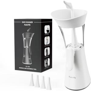 Manual Ear Wax Removal Kit - One-Hand Control Ear Cleaner Tool, Easy to Use Ear Irrigation Flushing System with Soft Silicone Tip for Effective & Safe to Clean Ear Built Up Wax Home Use(White)