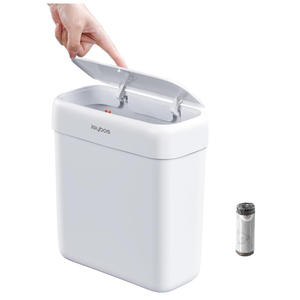 JOYBOS Trash Can with Lid, 2.6 Gallons/9.2 Qt Garbage Can with Press Top, Small Trash Can Dog Proof, Plastic Trash Bin, Waste Basket for Rv Bathroom Kitchen Bedroom Office White