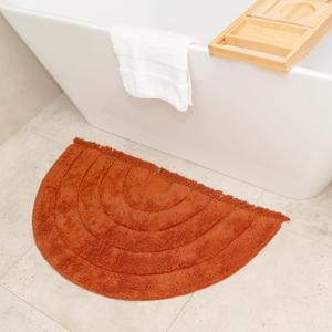 BIEN BEAU Boho Half Moon Bath Rug  Rust Orange - 100% Cotton Mat with Spray Latex Backing - Stylish, Easy-to-Clean Bathroom and Home Decor  20 x 38 inch