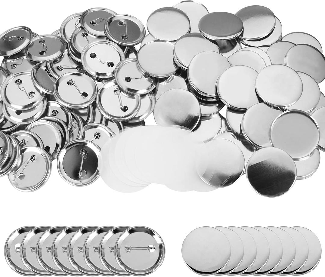 100 Pieces Blank Button Badge Parts for Button Maker Machine, Metal Shells Metal Back Cover and Clear Mylar Components, DIY Crafts Arts Supplies for Presents, Souvenirs (25mm)