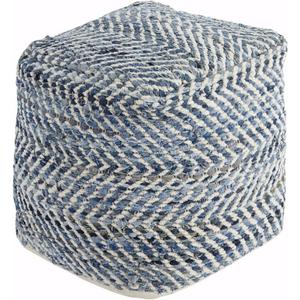 Signature Design by Ashley Chevron Handmade Woven Pouf 18 x 18, Blue and White