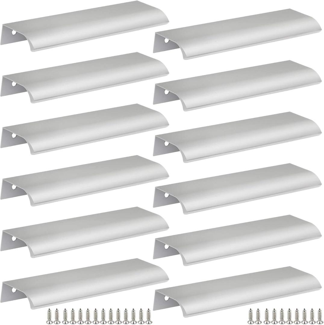 Back Mount Finger Edge Pull 150mm/5.9", luminum Hidden Handle Concealed Tab Pulls for Home Kitchen Living Room Door Drawer Cabinet (12Pcs, Silver)