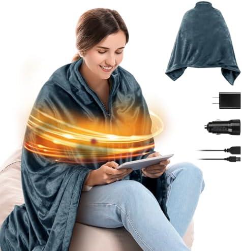 USB Heated Blanket, Portable Heated Blanket Battery Powered, Wearable Heated Shawl Wraps for Office, Electric Heating Lap Blanket Throw, Gifts for Women and Men (Battery is Not Included)