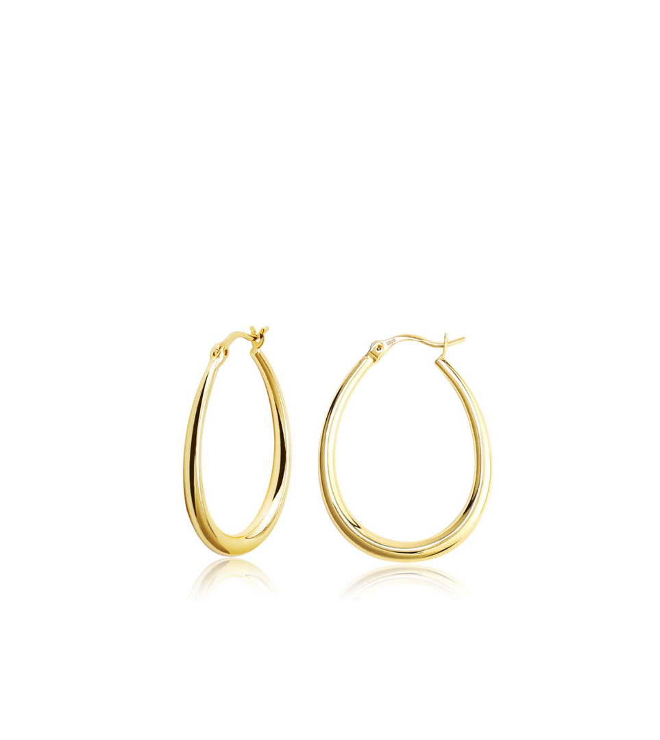Silver Oval Hoop Earrings Hypoallergenic 14K Gold Plated Sterling Silver Lightweight Oval Hoop Earrings for Women Gilrs