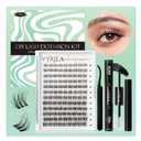Lash Clusters Kit 0.05mm Individual Lashes, 3D Wispy Lashes, 0.1mm Super Thin Band Resuable Natural Lashes,D Curl Faux Mink Lashes,108pcs Lash Extension (Green Soul-D-0.05-8-16mix-Kit)