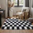 Checkered Rug 4x6 for Living Room, Black and White Modern Shag Rug Super Soft Washable Fluffy Rugs Indoor Office Fuzzy Carpet for Bedroom Home Dorm Aesthetic Decor