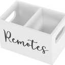 Happyyami Remote Control Holder Wooden Desk Organizer with Compartments for Living Room Rustic Storage Box for Nightstand Office and Table (White)