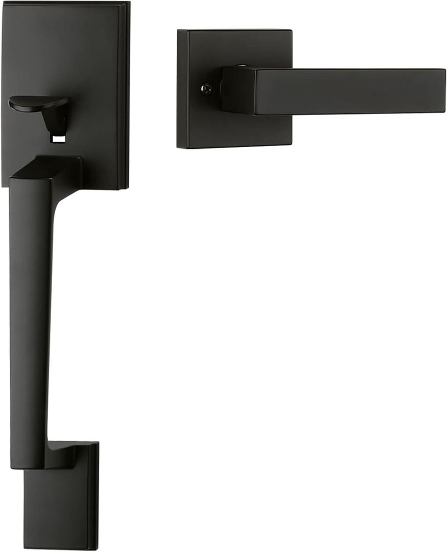 Goldenwarm Black Front Door Handle, Entry Door Handle and Reversible Handle Lever, Modern Front Door Handle Only, Matte Black Front Door Entry Handleset