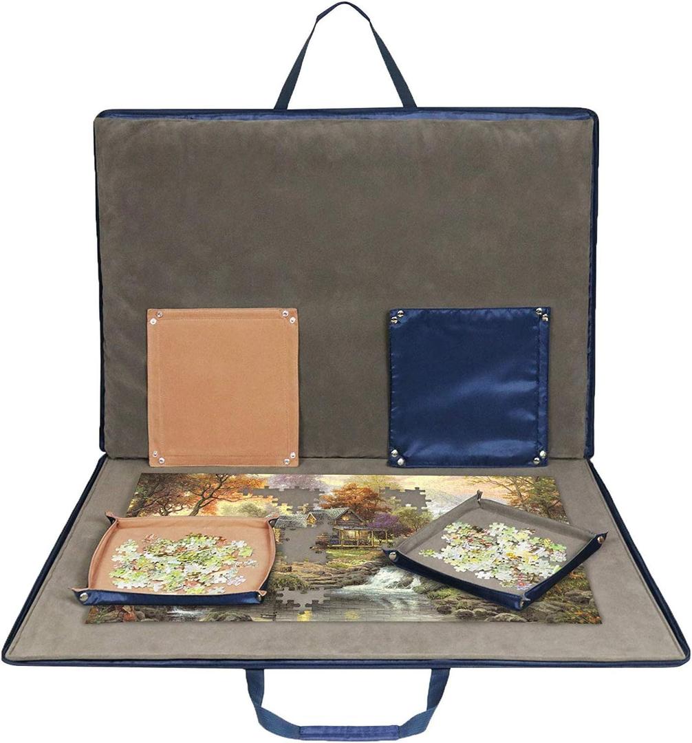 Lavievert 1500 Piece Jigsaw Puzzle Board with Padded Cover, Portable Case with 6 Sorting Trays & Detachable Board, Puzzle Caddy Storage Saver with Non-Slip Surface for Adults, Up to 1500 pcs