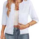 GRACE KARIN Womens 3/4 Sleeve Cardigan Sweater, Lightweight Cropped Cardigan Trendy, Dressy Casual Crochet Bolero Shrugs Medium