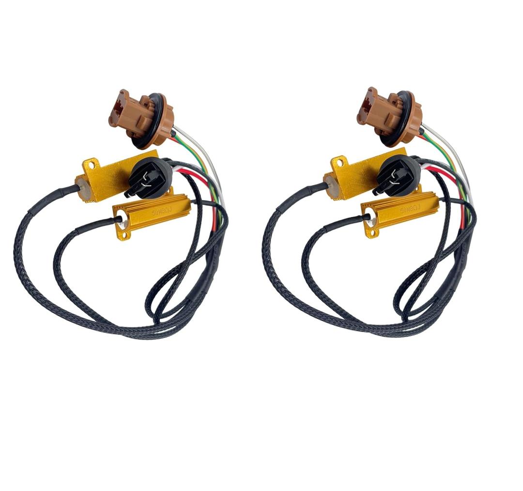 2 Pack 7443 LED Resistor Kit 50W 8 ohm Headlight Bulb Relay Harness Turn Signal Bulb Relay Harness Adapter Anti Flicker Error Decoder Warning Canceller