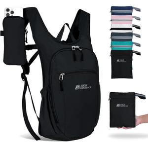 Hiking Backpack 10L/15L Small Daypack Lightweight Packable Travel Foldable Water Resistan for Women Men (Black, 10L)