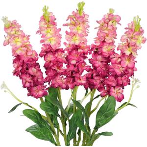 5pcs Delphinium Artificial Flowers Silk UV Resistant Flowers, 25.5" Long Stem Fake Pink Flower for Tall Vase, UV Protected Faux Floral Arrangements for DIY Bouquets Centerpieces Home Wedding Decor