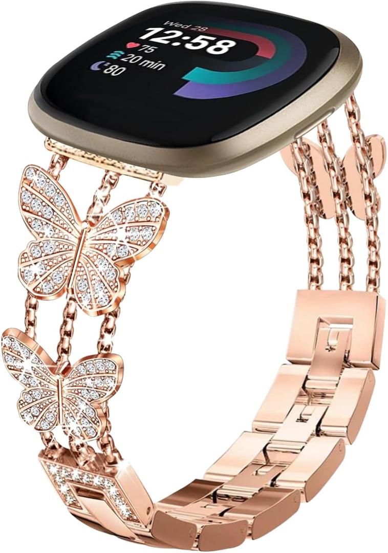 Bling Band, Compatible for Fitbit Versa 2/1/Lite/SE, 22mm Diamond Stylish Women Strap Replacement for Fitbit Versa Smartwatch