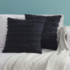 GIGIZAZA Decor Throw Couch Pillow Covers,24"x24" Cotton Black Sofa Pillows,Square Sofa Cushion Covers Linen