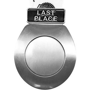 Decade Awards Silver Toilet Seat Last Place Medal - Toilet Medal with TP Loser Neckband - Die Cast Metal (Silver-3.25 Inch Wide)