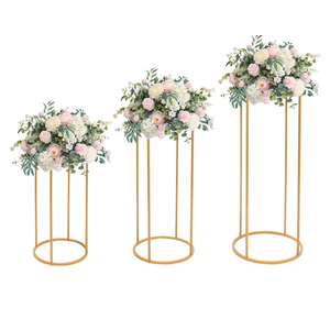 Wedding Flower Stand, 3PCS Round Tall Cylinder Pedestal Flower Holders, Free Standing Removable Gold Metal Plant Rack Column Vases Centerpieces for Parties and Wedding Living Room Decoration